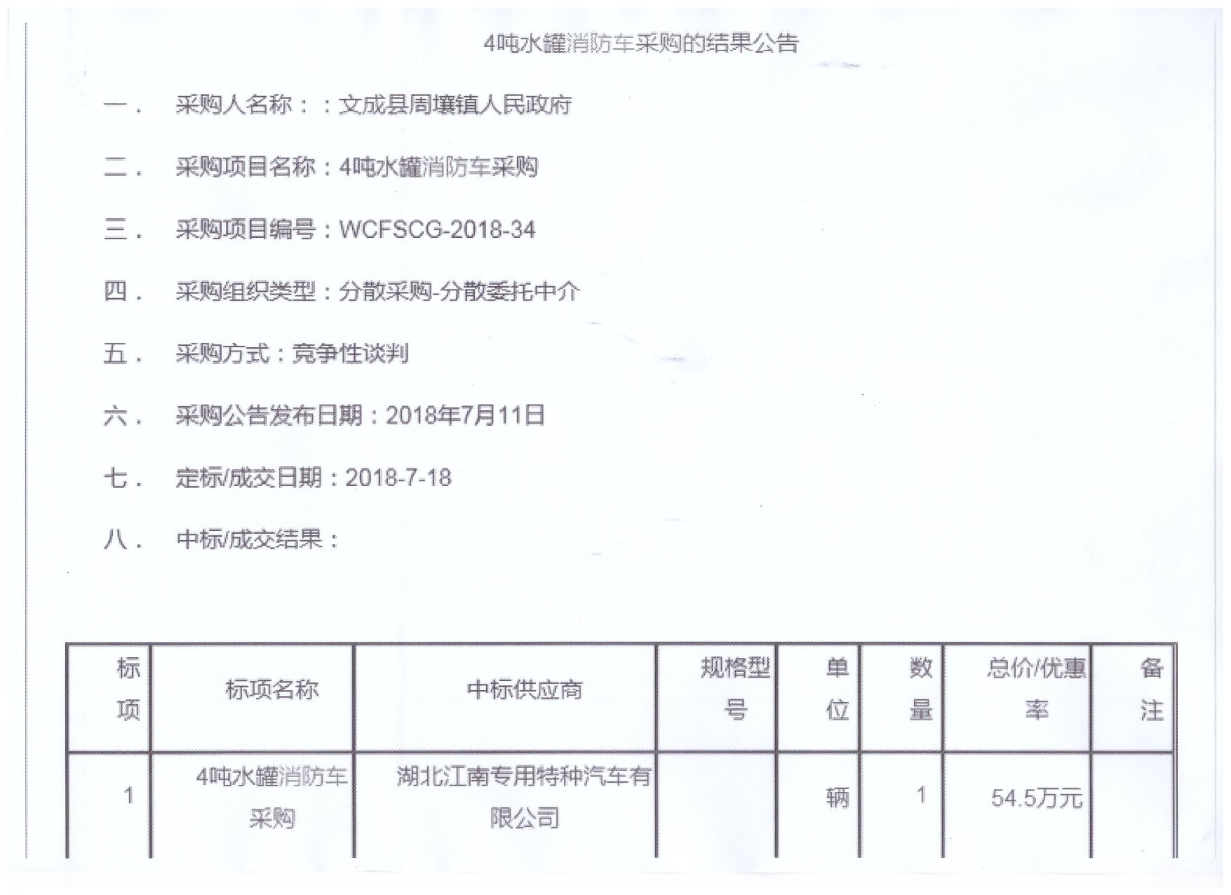 我公司4吨水罐消防车中标啦